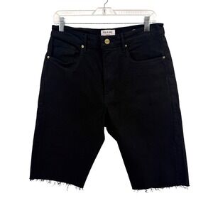 Frame Le Vintage Bermuda Womens 30 Pre-Owned Shorts Black Raw Hem‎ Denim Stretch